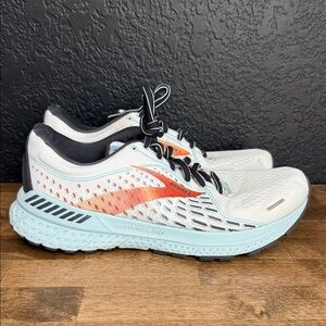 Brooks Women's Running Shoes - White with Coral & Light Blue Size 8 Wide